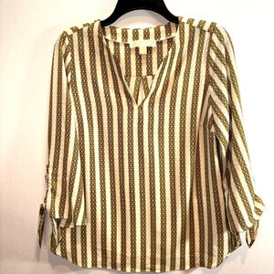Michael Kors Long Sleeve Gold Chain Design Tunic Blouse Size Medium Quiet Luxe